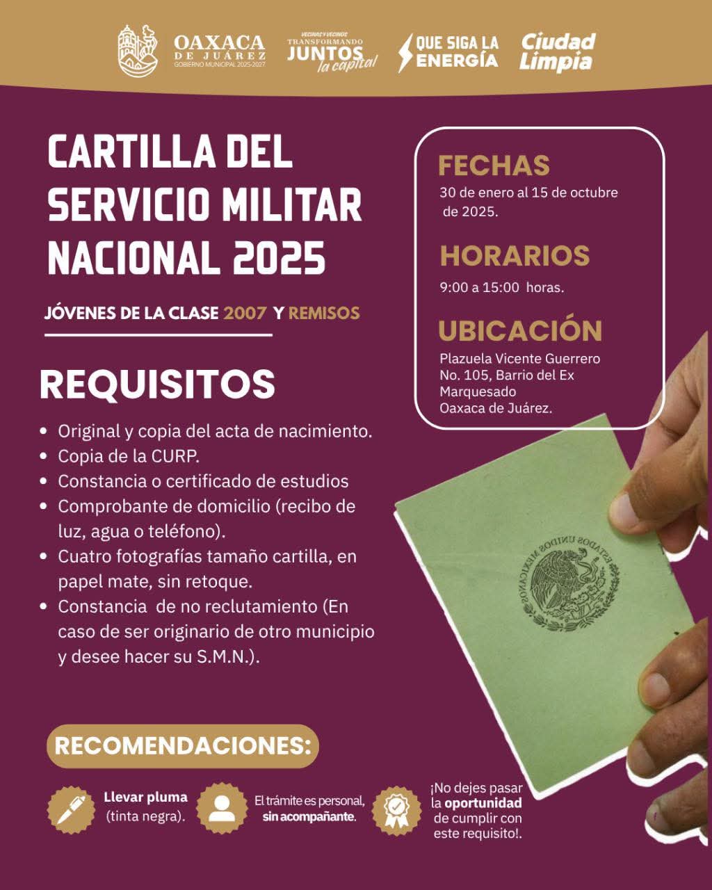 Últimos días para tramitar la Cartilla del Servicio Militar Nacional